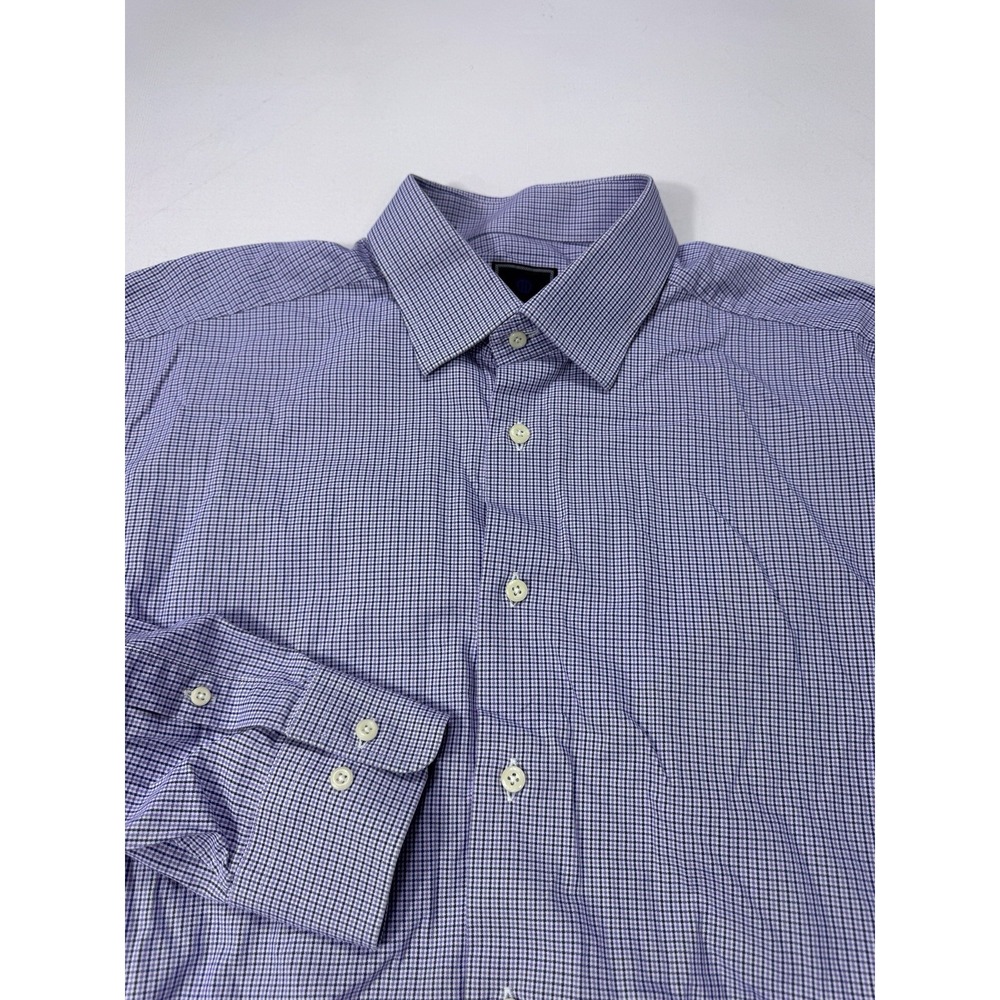 David Donahue Men's 17 32/33 Dress Shirt Blue Purple Plaid Professional Career